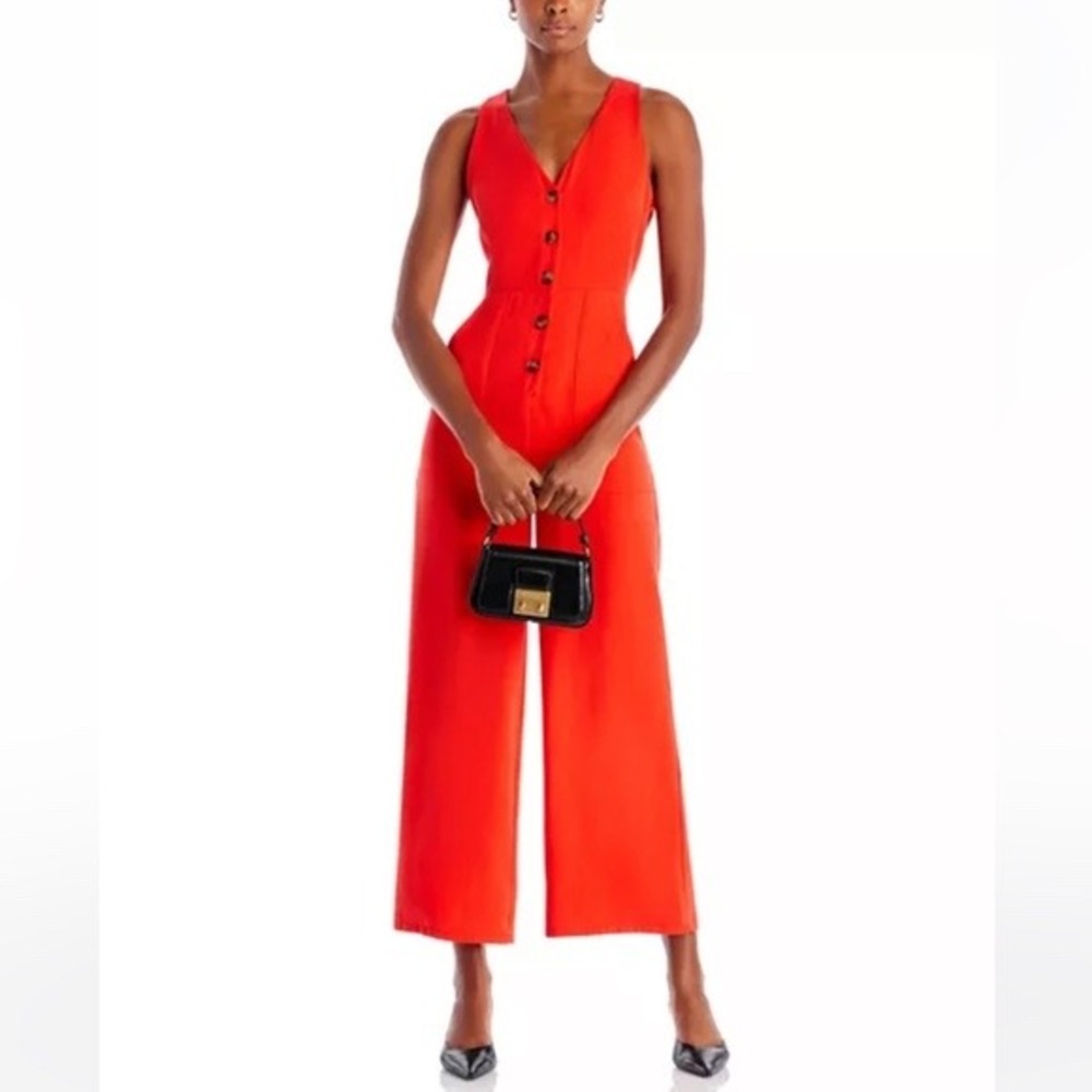 AQUA Women's Orange Button-Front Jumpsuit Wide Leg Sleeveless Back Cut Out